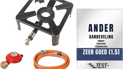 Quvo® Wokbrander - Kookbrander - Wok Brander – Met 1.5 Meter Slang en 50mbar drukregelaar - Propaan/Gas - Voor Buiten – 4 Potige Gaskoker - Camping Kooktoestel – Zwart- 42cm x 11cm x 42cm - 4.06 kg