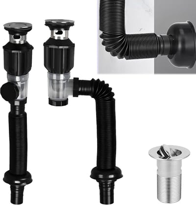 wastafelset Sifon met afvoergarnituur: Nizirioo Afvoerpijpset voor wastafel en gootsteen, badkamer, wastafel, afvoerset met flexibele afvoerslang, 300-1000 mm, kan worden uitgebreid.