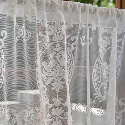 Landhuis Stijl Kort Gordijn, Boho Kort Vintage Kant Gehaakte Bloemen Patroon Retro Bistro Gordijnen Klein Raamgordijn Keukendeur, 1.1 X 0.65m