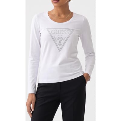 GUESS  Eco Ls Cn Shiny Triangle Pure White Taglia: XS | Maglie Sportivi Outlet | Donna | Bianco