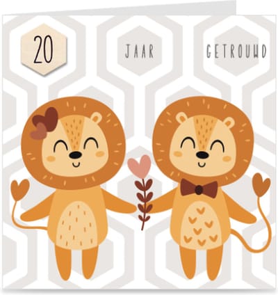 20 JAAR GETROUWD | kaart / wenskaart met envelop | LEEUWEN | voor trouwdag / huwelijksjubileum