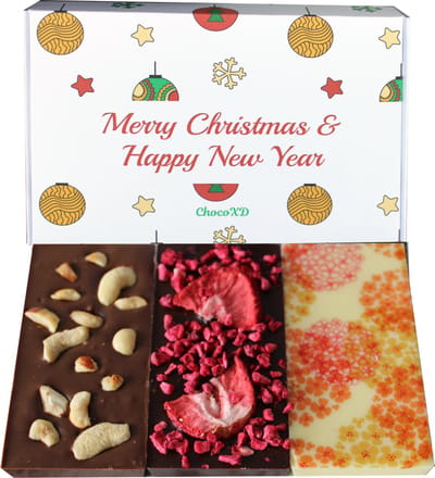 Kerst Chocolade - Set van 2 chocolade dozen - Christmas chocolate gift - Kerst- en nieuwjaarscadeau - Fairtrade Chocolade - Brievenbuspakket - Handgemaakte chocolade