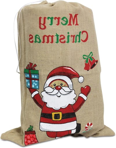 Grote cadeautas - Kerstzak jute - Cadeaus inpakken - Met trekkoord - 60x90 cm - Bedrukt naturel