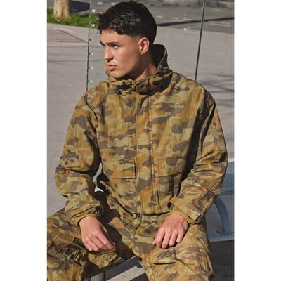 Oversized Boxy Camo Ripstop Sports Cagoule | Yellow | Size XS