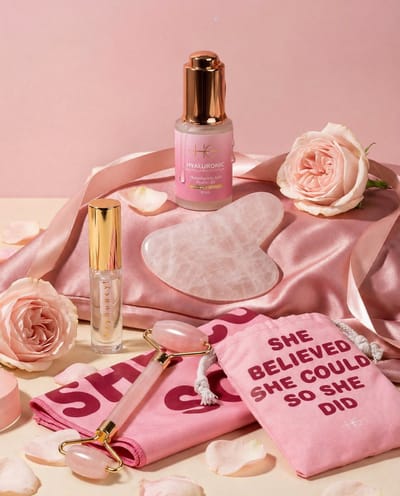 HG Aesthetics Moederdag Skincare Set & Beauty Set – Gua Sha, Jade Roller, Hyaluron Serum & Lip Oil – Complete Gezichtsverzorging & Self Care Set – Luxe Wellness Set – Moederdag Cadeau