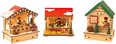 Small Foot - Houten Decoratie Kerstmarkt met Lampjes, Set van 3