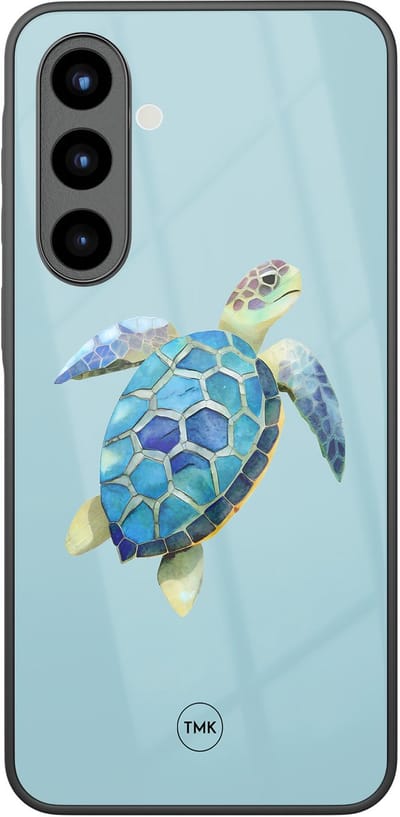 Hoesje geschikt voor Samsung Galaxy A57 - Schildpad - Blauw - TPU luxe case (glossy toplaag) - Print - Hardcase backcover zwart