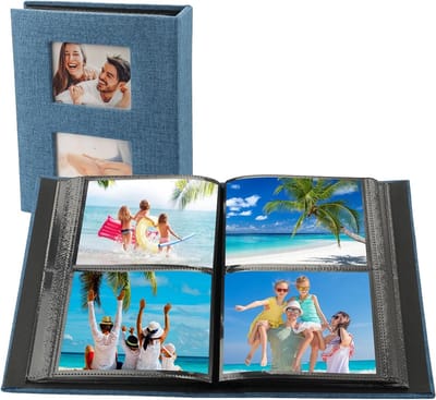 Linnen Fotoalbum voor 200 Foto's - Stockalbum 10 x 15 cm voor Bruiloft en Familieherinneringen (Blauw)