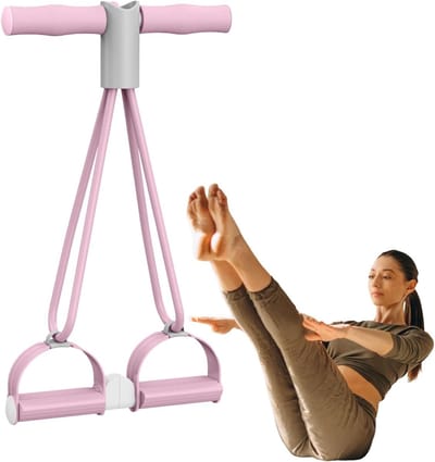 Pedaal Enkeltrekker - Weerstandstrainer - Full Body Workout - Vier Flexibele Tubes - 46 x 11.2 cm - Roze