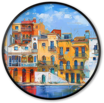 Poster in lijst Rond - Fotolijst 60x60 cm - Posters - Architectuur - Kleurrijk - Kunst - Modern - Ronde posterlijst zwart - Decoratie - Wanddecoratie woonkamer - Muurdecoratie slaapkamer