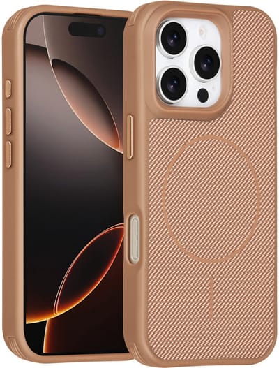 TUNIQ Back cover voor iPhone 16 Pro - MagSafe - Carbon Fiber - Antishock - Goud