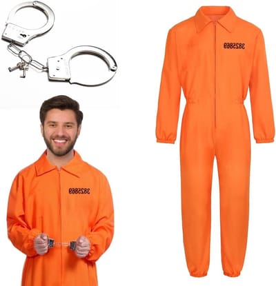 Klassiek Oranje Gevangenis Kostuum voor Mannen en Vrouwen, Inclusief Handboeien, Perfect voor Carnaval en Themafeesten