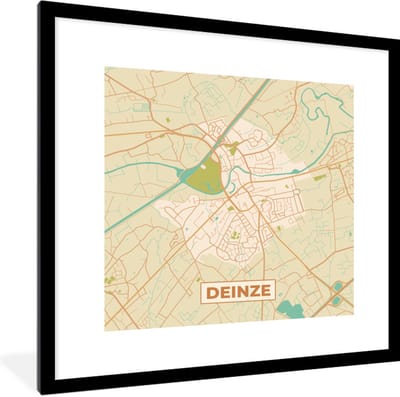 Fotolijst incl. Poster - Stadskaart - Deinze - Plattegrond - België - Kaart - 40x40 cm - Posterlijst