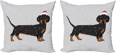ABAKUHAUS Decoratieve kussenhoes met teckelmotief, 2 stuks, modern accent, dubbelzijdige digitale print, 40x40 cm, donkergrijs