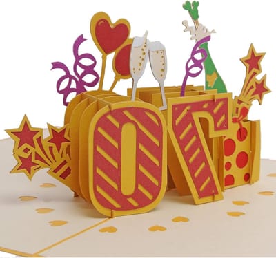 3D Wenskaart - Pop-up kaart - Verjaardag vieren - Handgemaakt Kirigami design - 13x18cm - Goud