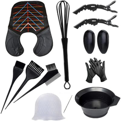 13 STKS Haarverf Kit Haarkleuring Set Salon Gereedschap Hoogtepunten Hoed Cape Verven Borstel Tint Kam Haar black
