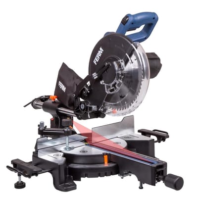 FERM - MSM1040 - Radiaal afkortzaag - Verstekzaag – 1900W – 254mm - Trekfunctie - 45° verstek - Kantelbaar – Lasergeleiding - Aluminium voetplaat - Zaagcapaciteit - 70x310mm - Incl. - 60T TCT zaagblad - Tafelextensies - Klem - Stofzak - Afkortzaag