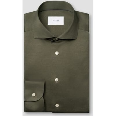 Eton Overhemd Uni Color Merceized Filo di Scozia Jersey Jacquard Knit Donker Groen / male