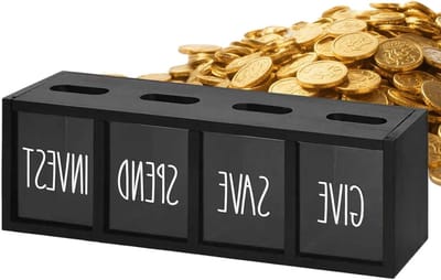 Kinderbank Houten - Munt Organizer - Geld Beheren - Interactieve Geldmanager - 35 x 12 x 10 cm - Zwart
