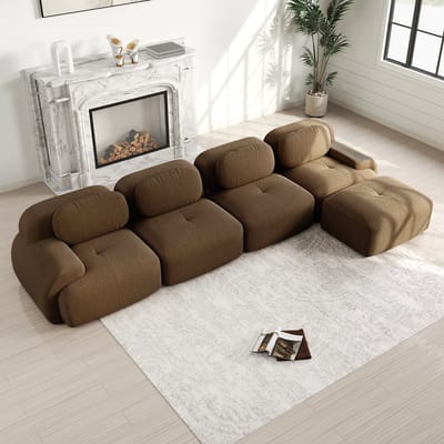 MODENUIT Sofa - Modulaire Hoekbank 4-Zits - Chaise Longue en Framevrij - Woonkamer en Kantoor - Corduroy Bruin