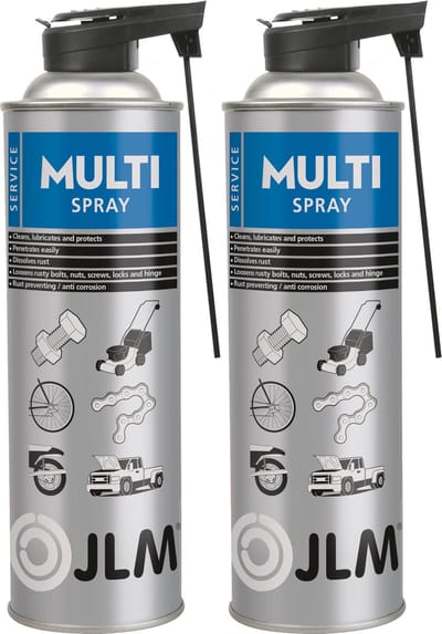 JLM Multi Spray - Kruipolie - Multifunctioneel Smeermiddel - Ontvetter - Voor losmaken van vastzittende onderdelen - Anti-corrosie - Vochtverdrijvend - 2x 400 ml