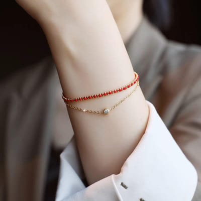 Bracelet Bracelet à Corde Rouge à Diamant Unique Double Couche Nouveau Style Chinois Luxe Léger pour Femmes gray