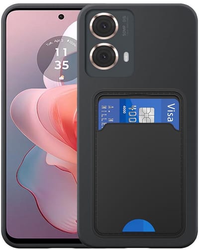 Geschikt voor Motorola Moto G Power 2024 Telefoonhoesje met TPU Pasjeshouder - Flexible Back Cover Case Siliconen TPU with Cardslot - Zwart - Smartphonica geschikt voor Motorola Moto G Power 2024