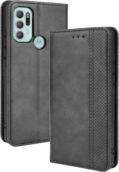 Coverup Hoesje - Geschikt voor Motorola Moto G60s Hoesje - Coverup Vintage Style Book Case - Zwart