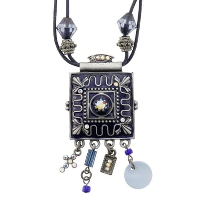 Behave - Ketting Met Vierkante Hanger - Artistieke Stijl - Blauw - 34 cm