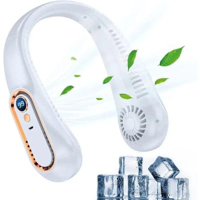 Hengende Nekventilator Draagbare Zomer Luchtkoeler USB Koelventilator Met 5 Snelheden En Digitale Displays - Super Technologie En Bladloos wit