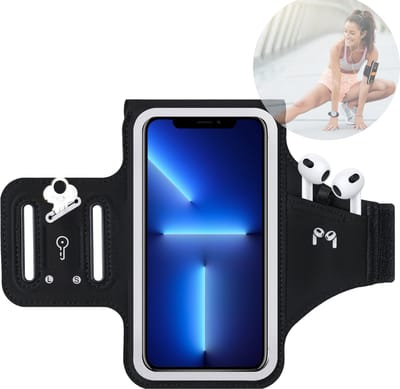 Hardloopband Telefoon - Waterdicht - Met Opbergvak - Neopreen - Kaartvak en Sleutelvak - Voor Hardlopen en Fitness - Verstelbaar - Universeel - Zwart