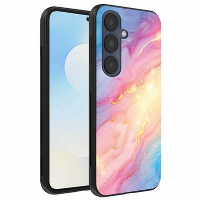 Geschikt voor Samsung Galaxy S25 FE Telefoonhoesje met Regenboog Glitter Marmer Opdruk - TPU Backcover Case Rainbow Glitter Marble Design - Smartphonica geschikt voor Samsung Galaxy S25 FE