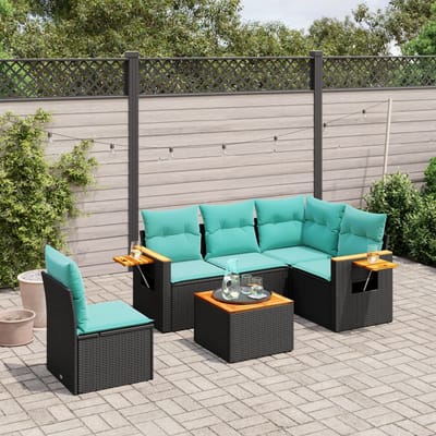vidaXL - 6-delige - Loungeset - met - kussens - poly - rattan - zwart