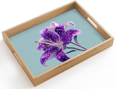 Dienblad hout 40x30 cm - Schootdienblad - Lelie - Bloem - Paars - Stippen - Borrelplank rechthoek - Plateau dienbladen