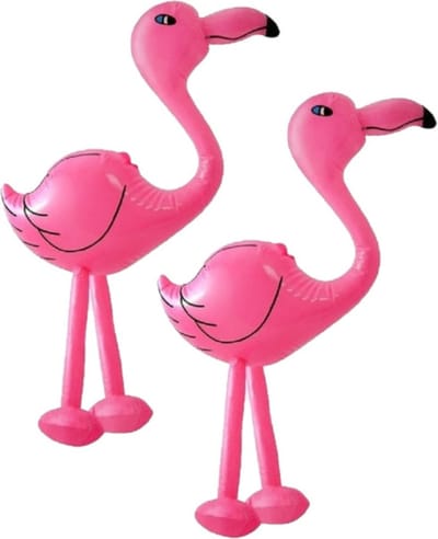 Opblaasbare dieren flamingo - Set van 2x stuks - roze - 60 cm - Decoratie vogels - Tropische Hawaii thema - feestartikelen/versieringen