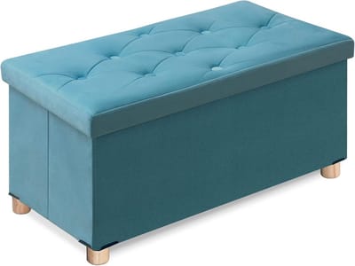 Opvouwbaar Voetenbankje met Opbergruimte - Houten Poten en Deksel, Groen, 76 x 38 x 38 cm