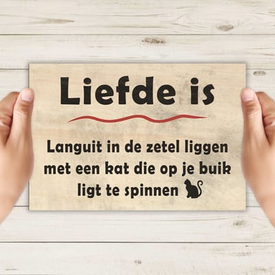 Spreukbord - Liefde Is Kat - Hout - Vintage - Grappig - Humor - Bord - Tekstbord - Wandbord - Wanddecoratie - Muurdecoratie - Woonkamer - Om Aan De Muur Te Hangen