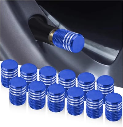 Bandenventieldoppen - Ventielkappen aluminium - Banden beschermen - Met rubberen afdichting - 12 stuks - Blauw