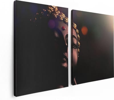 Artaza Canvas Schilderij Tweeluik Boeddha Beeld Met Gouden Sierraden - 120x80 - Foto Op Canvas - Canvas Print