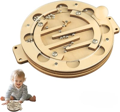 Houten Activiteitenbord - Motoriek Speelgoed - Ontwikkeling Kind - Montessori Design - 18 x 15 cm - Houtkleur