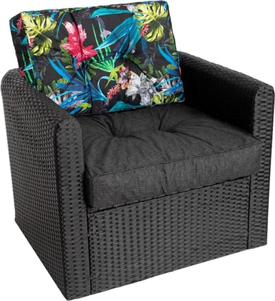 Fauteuil kussen 2-delig – zitkussen en rugkussens voor rotanstoelen, stoelkussens, rotanmeubels en tuinmeubelen – outdoor kussen – waterafstotend antislip – zwart + kleurrijke bladeren – 68 x 68