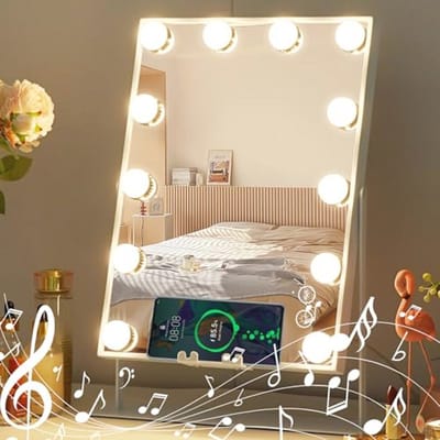 Hollywood Make-up Spiegel met Verlichting en Bluetooth - Draadloos Opladen, 3 Kleurmodi, 10x Vergroting, 360° Rotatie
