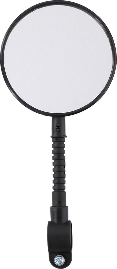 Dunlop Fietsspiegel - D8 cm - flexibel draaibaar - met reflector - zwart - rond - voor aan stuur - 27 cm - Achteruitkijkspiegel
