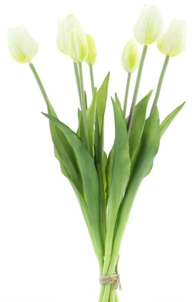 Bellatio Design Kunst tulpen boeket Sally - 7x stuks - creme - real touch - 47 cm