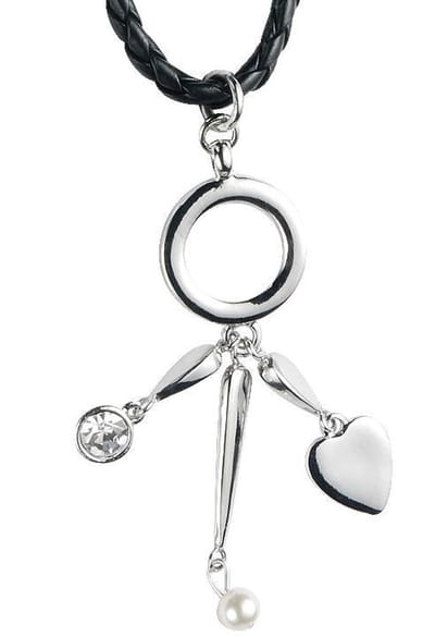 Behave - Ketting met gevlochten imitatieleer - Hartjes, pareltje en steentje hanger
