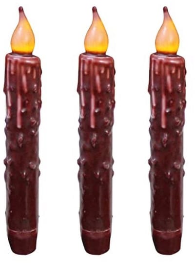 Echte Wax Hand Ondergedompeld LED Timer Taper Kaarsen - Vlamloze Verlichting Decor, 6,75 Inch, Bourgondië, 3 STKS