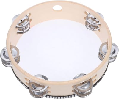 Houten Tamboerijn - Handpercussie Instrument - Muziek Maken - Dubbele Rij Jingles - 8 Inch - Multicolor