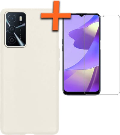 Hoes - Met Screenprotector - Geschikt voor OPPO A16 - Sterk & Shockproof - Back Cover - Siliconen Case - Telefoon Hoes - Wit