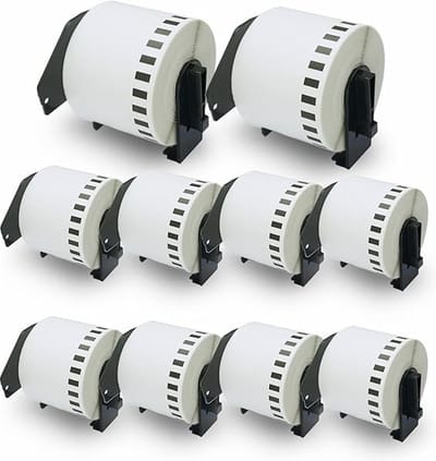 Label Tape Geschikt voor Brother DK-44205 | 62 mm x 30.48 m | Zwart op wit - Label Verwijderbaar - Doorlopende labelrol - 10 stuks - Geschikt voor: QL-500 QL-550 QL-560 QL-570 QL-580N QL-650TD QL-1050N QL-1060N QL-700 QL