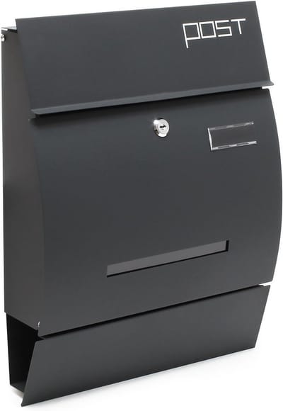 Moderne brievenbus met krantenrol - Poedercoating, Wand brievenbus met stilsluiting